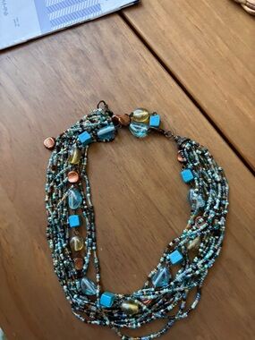 Multistrand Turquoise and Gold Beaded Necklace - Women Jewelry